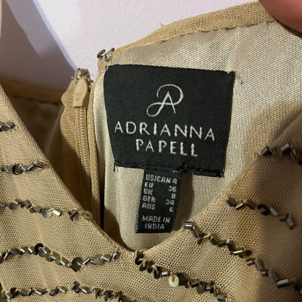 Adrianna Papell Nude Sequence Spaghetti Strap Maxi Formal Dress | Size 4 - Picture 7 of 7